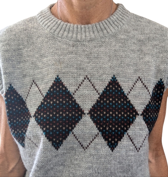 Vintage Kennington Argyle Sweater Vest XL Made in Italy 80s Knit - Picture 5 of 9